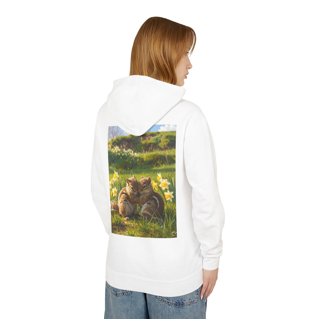 Chipmunks Cuddle Hoodie — Cute Chipmunks in Daffodil Field Lightweight Sweatshirt