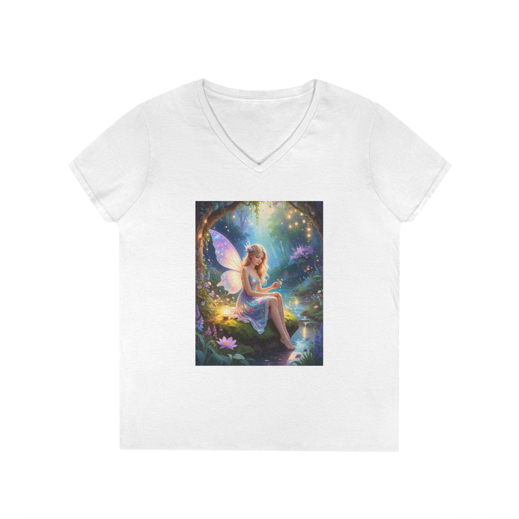 Fairy Garden V-Neck Tee — Ethereal Winged Fairy Print