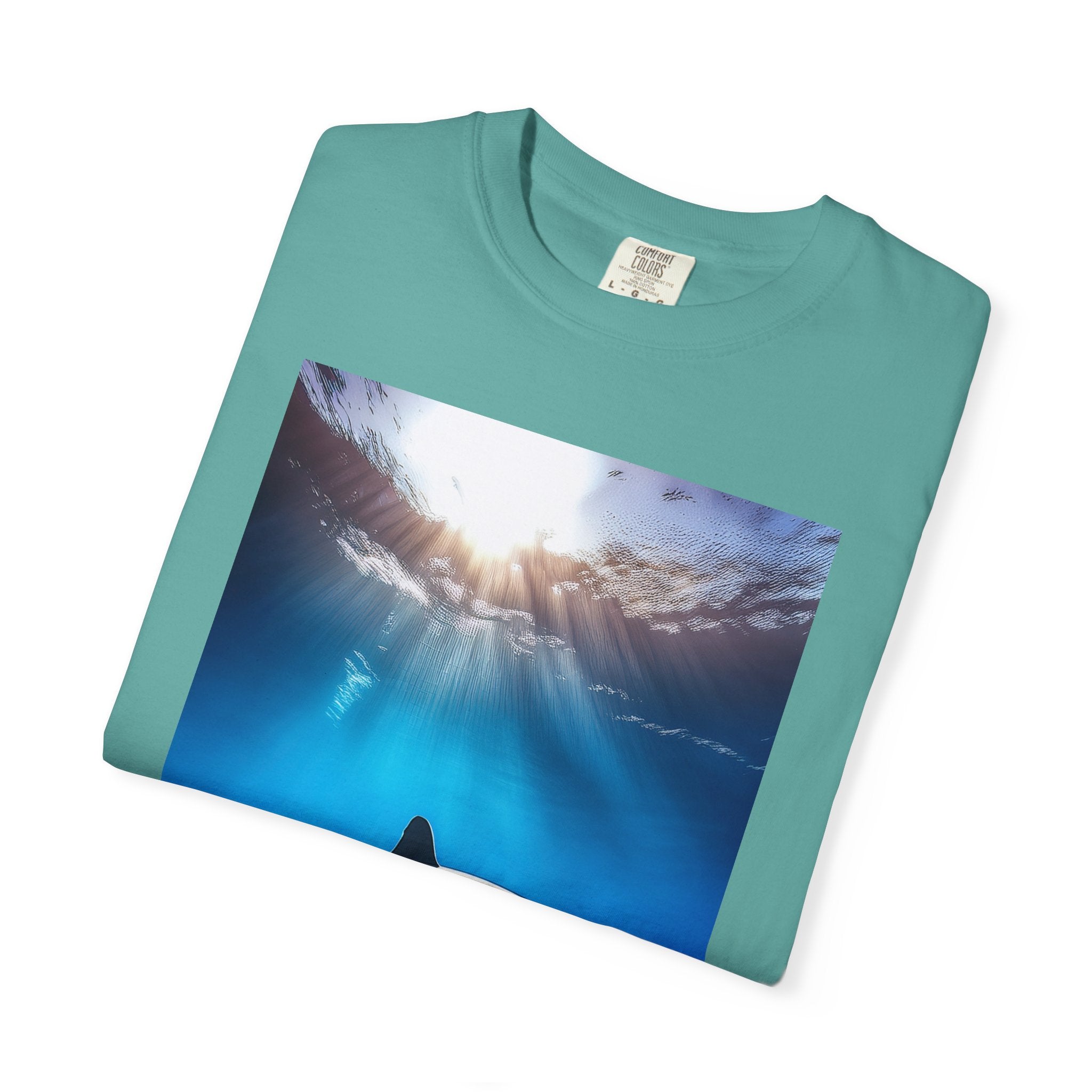 Shark Ocean Graphic Tee — Underwater Sunlight Swim Scene