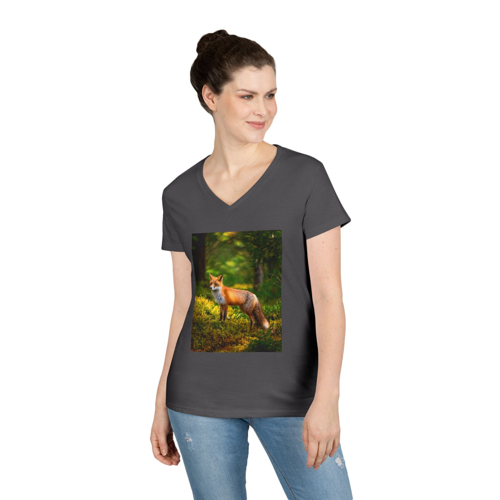 Fox Forest V-Neck T-Shirt — Scenic Red Fox Nature Tee
