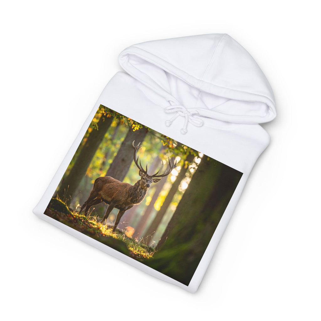 Deer in Sunlit Forest Hoodie — Nature Wildlife Graphic Sweatshirt