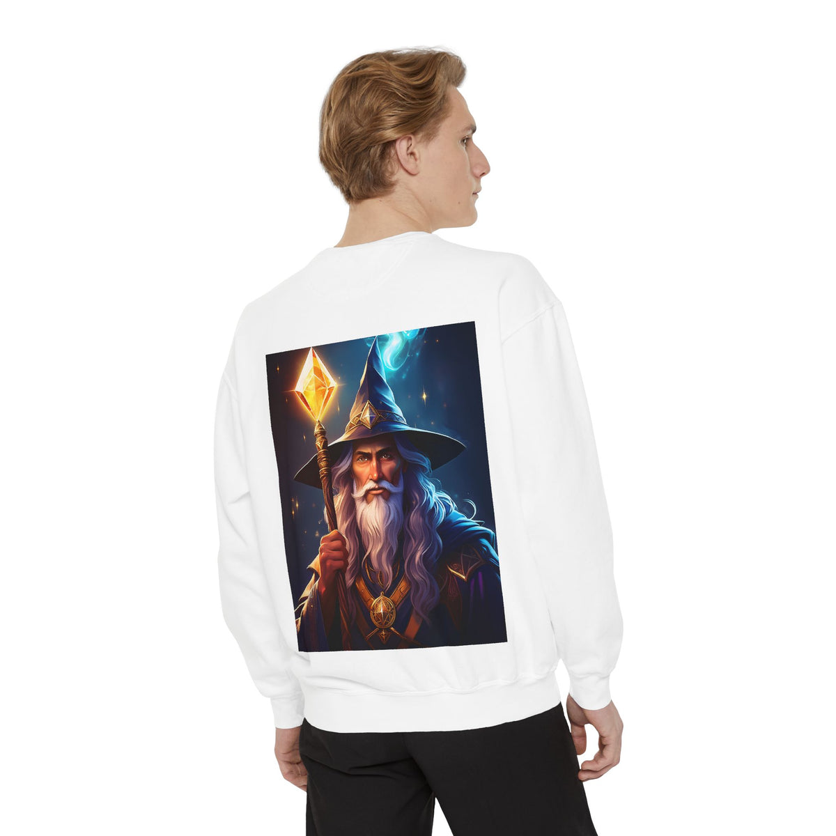 Wizard Staff Sweatshirt — Mystic Fantasy Mage Portrait Crewneck