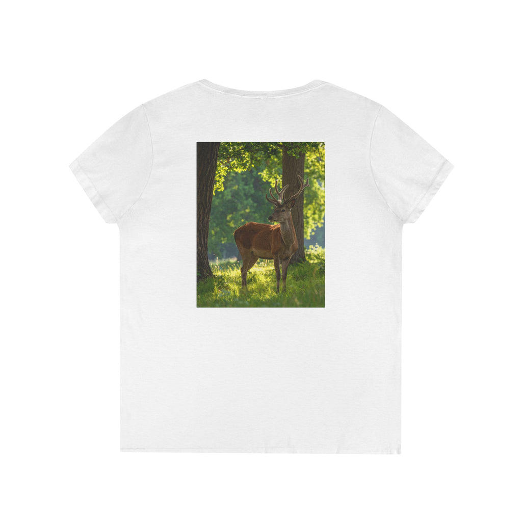 Deer in Sunlit Forest Ladies' V-Neck T‑Shirt