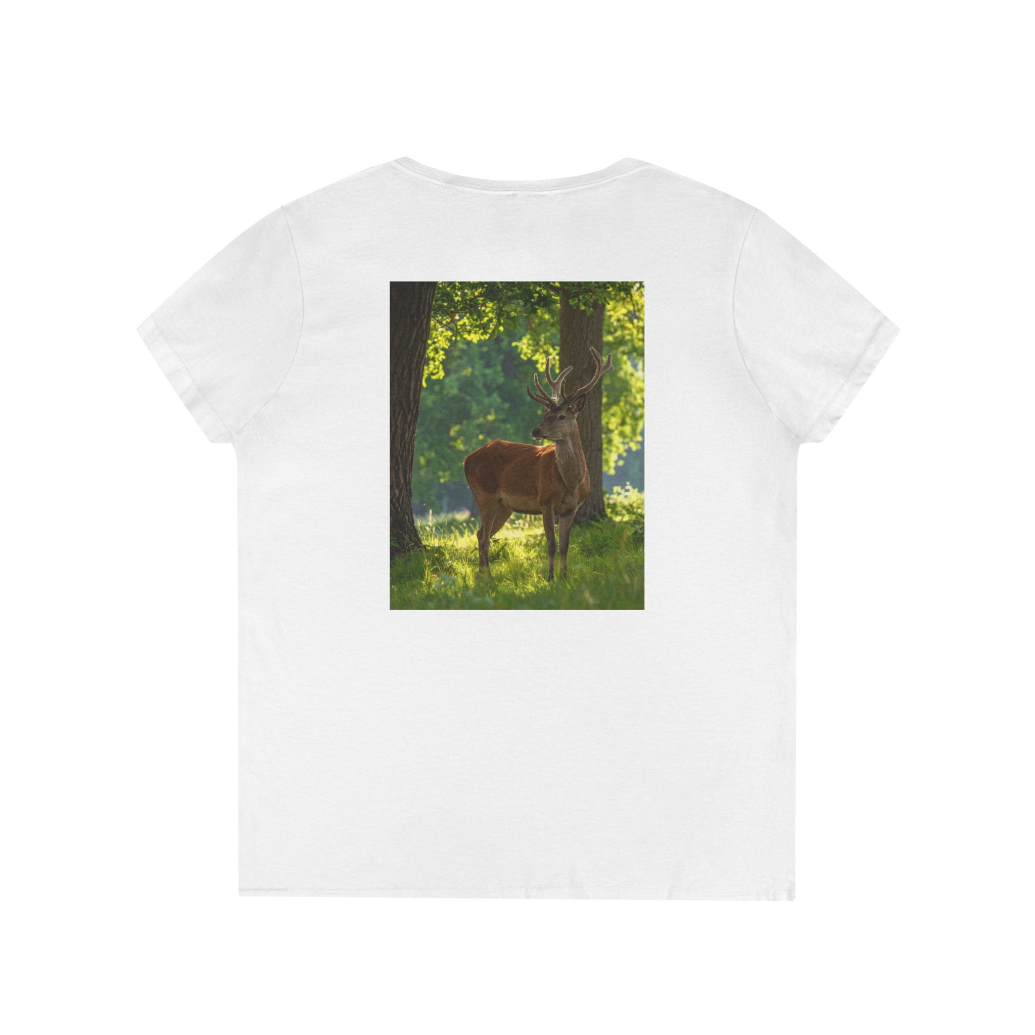Deer in Sunlit Forest Ladies' V-Neck T‑Shirt