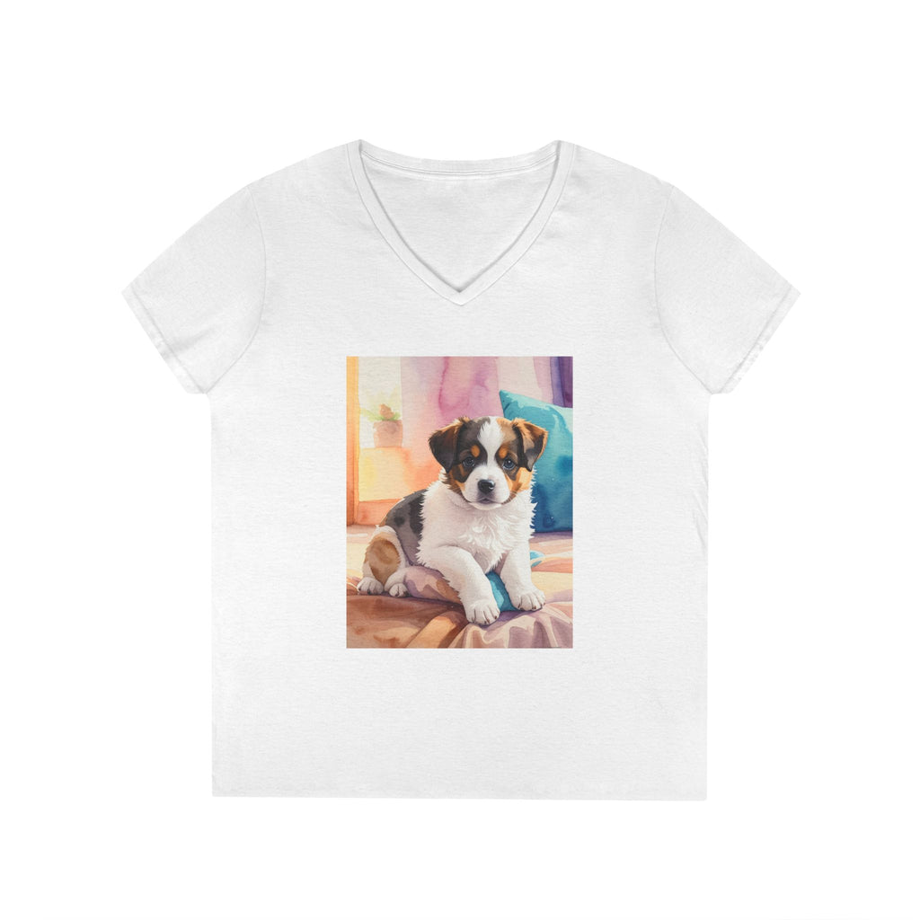 Puppy-Women’s V-Neck Tee — Cute Puppy Photo Graphic Dog Lover Shirt