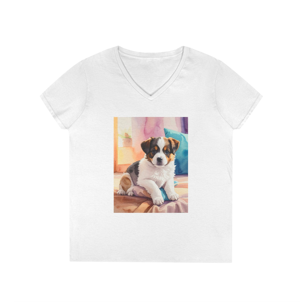 Puppy-Women’s V-Neck Tee — Cute Puppy Photo Graphic Dog Lover Shirt