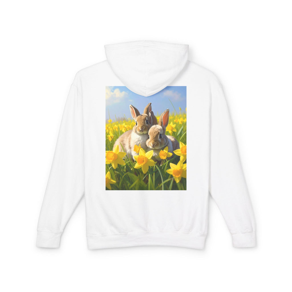 Bunny in Daffodils Hoodie — Cute Spring Rabbit Graphic Sweatshirt