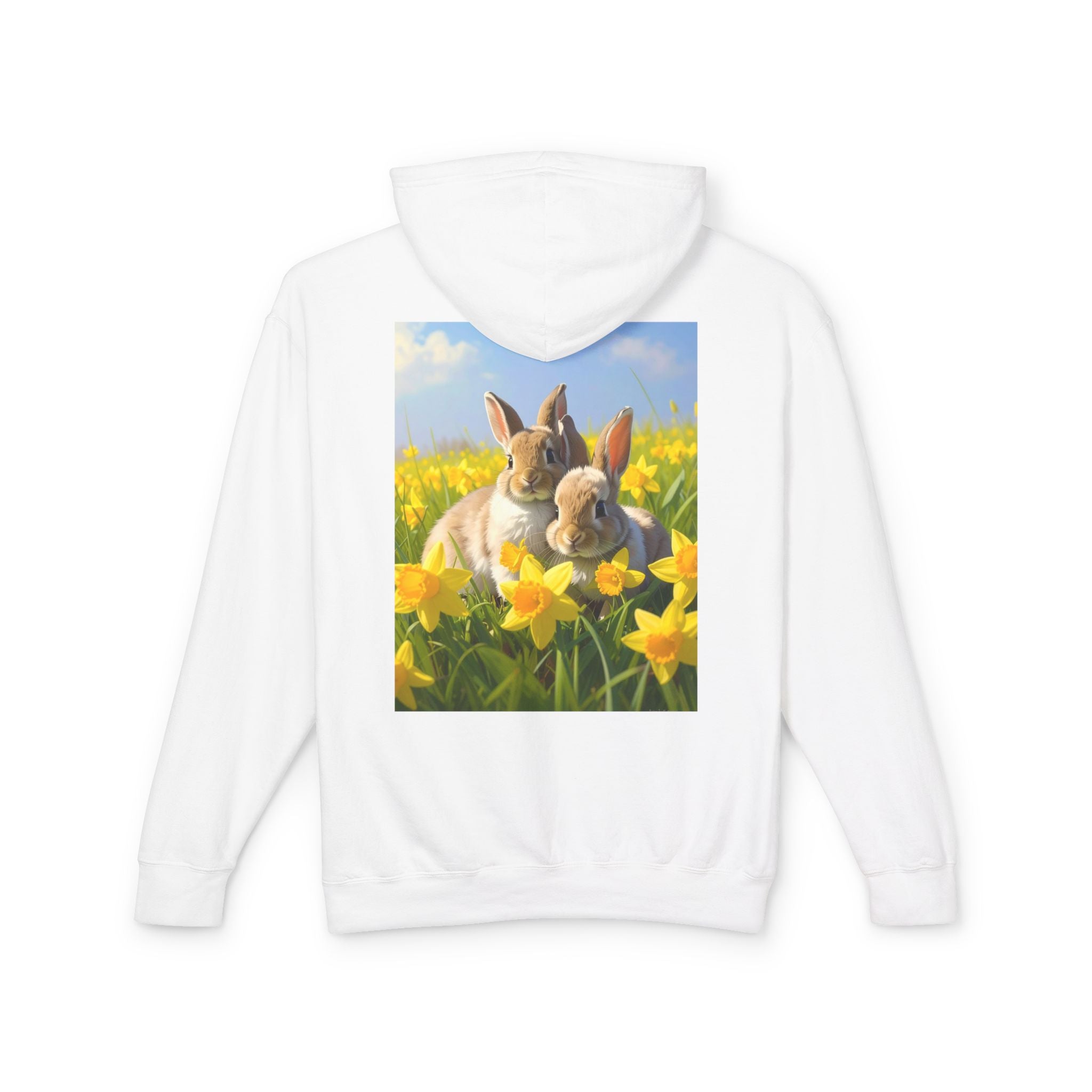 Bunny in Daffodils Hoodie — Cute Spring Rabbit Graphic Sweatshirt