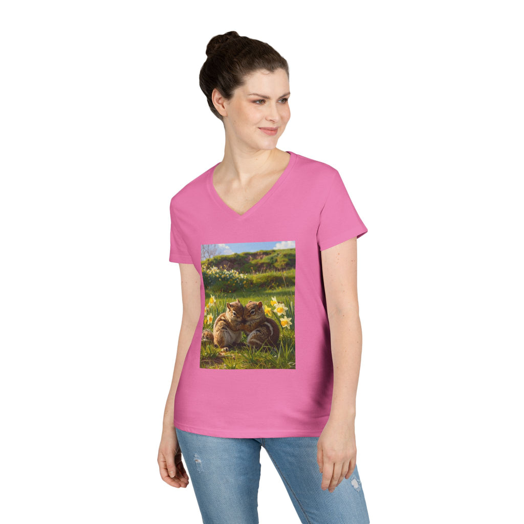 Spring Daffodil Chipmunks V-Neck Tee