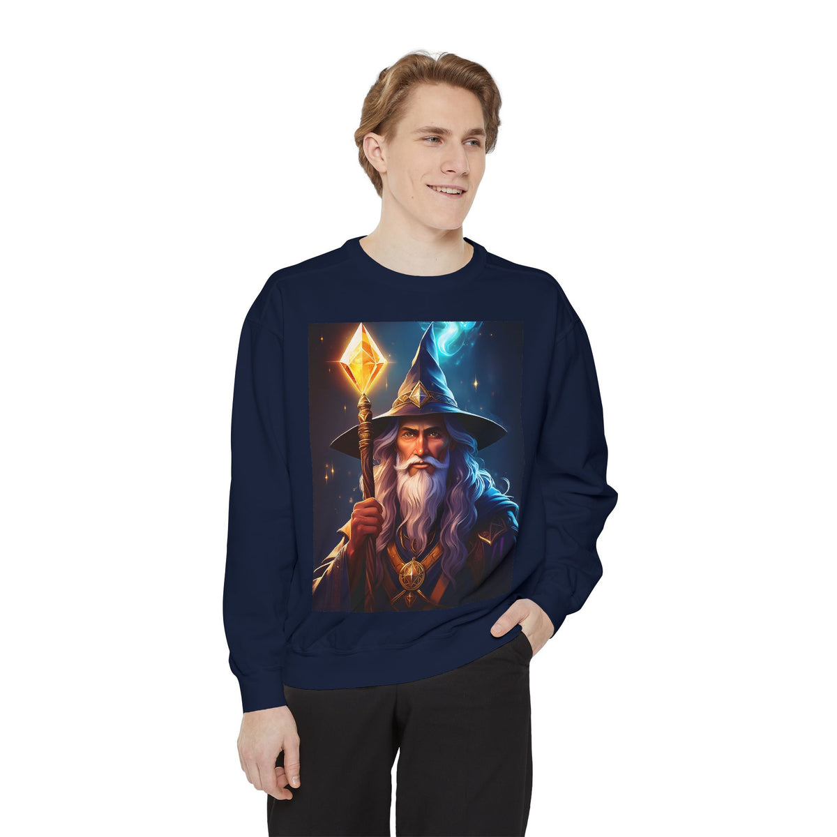 Wizard Staff Sweatshirt — Mystic Fantasy Mage Portrait Crewneck