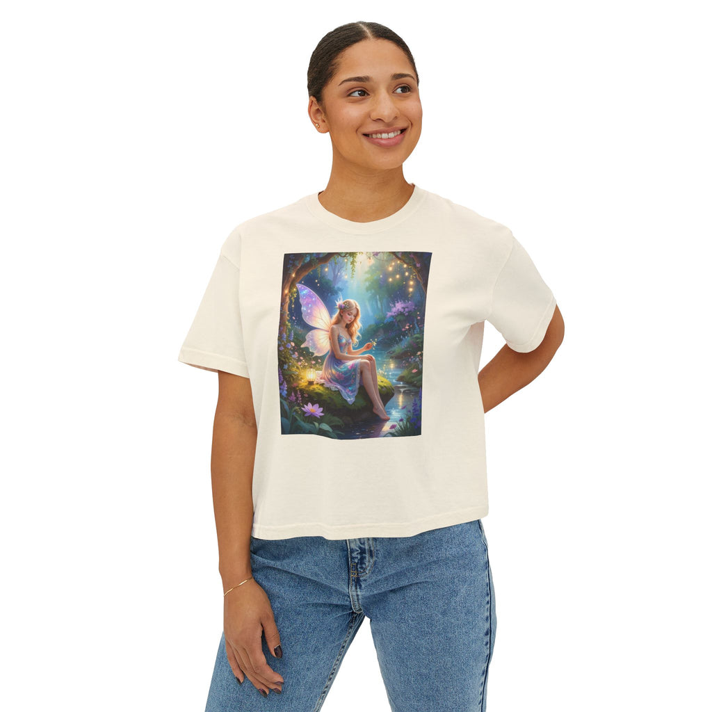Fairy Garden Tee — Magical Winged Fairy Illustration Women's Boxy T-Shirt
