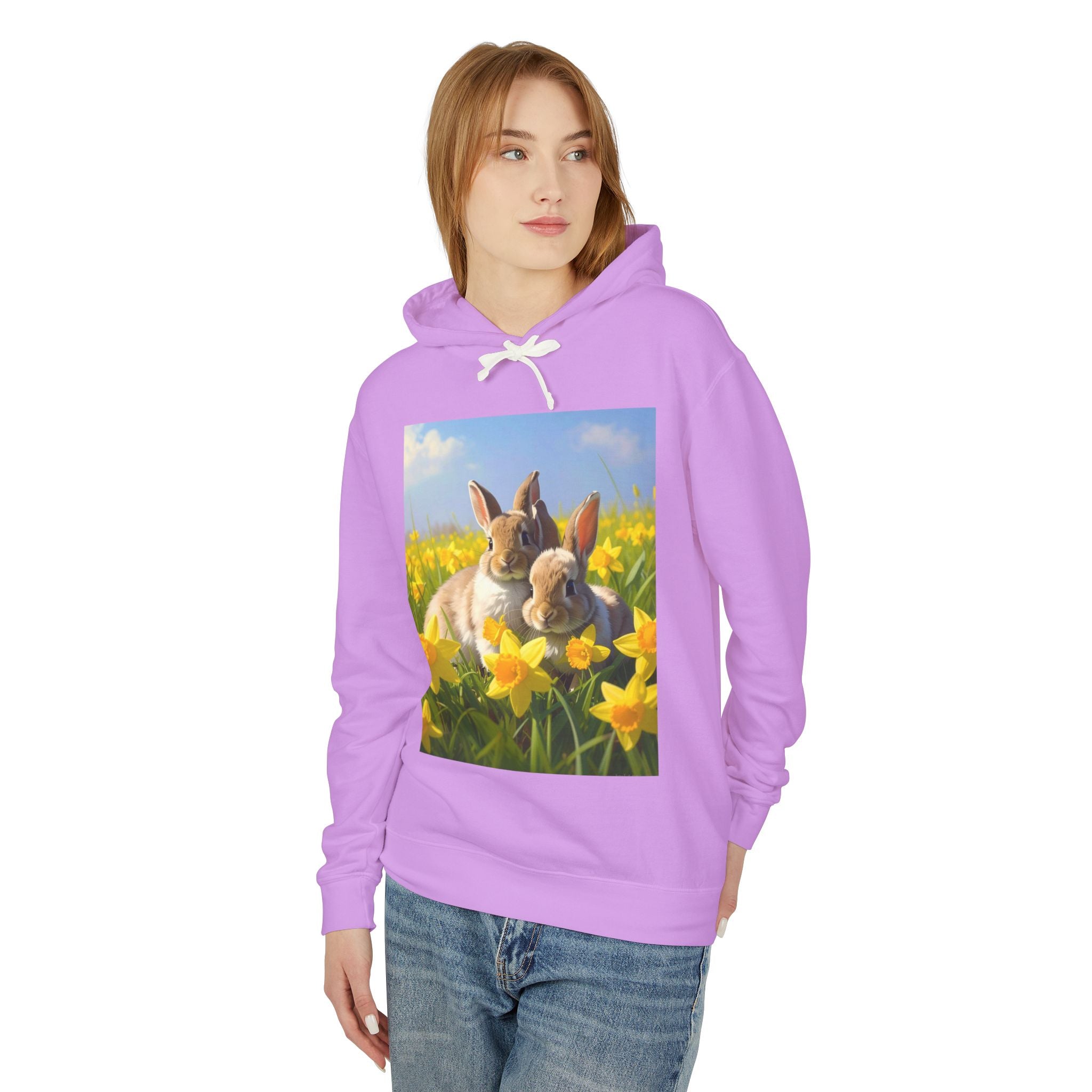 Bunny in Daffodils Hoodie — Cute Spring Rabbit Graphic Sweatshirt