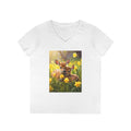Spring Fawn V-Neck T-Shirt — Cute Baby Deer with Daffodils