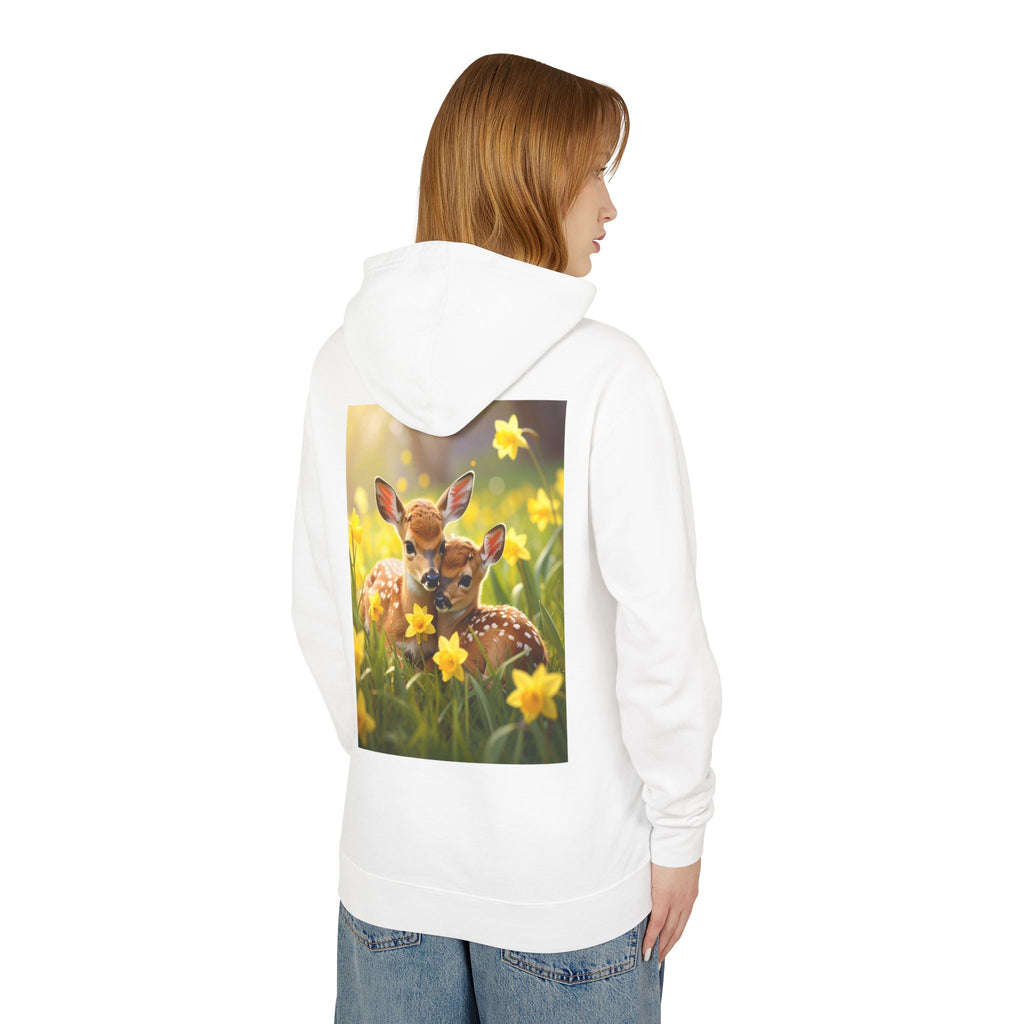 Deer Fawn Daffodil Hoodie — Cute Spring Animal Graphic Sweatshirt