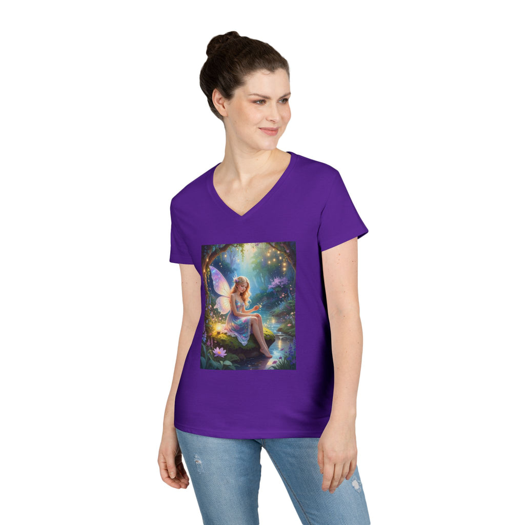 Fairy Garden V-Neck Tee — Ethereal Winged Fairy Print
