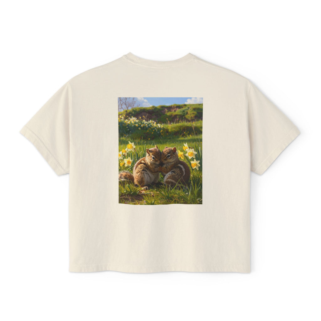 Cute Chipmunks Cuddle Tee — Cozy Spring Chipmunks' Graphic Women's Boxy Tee