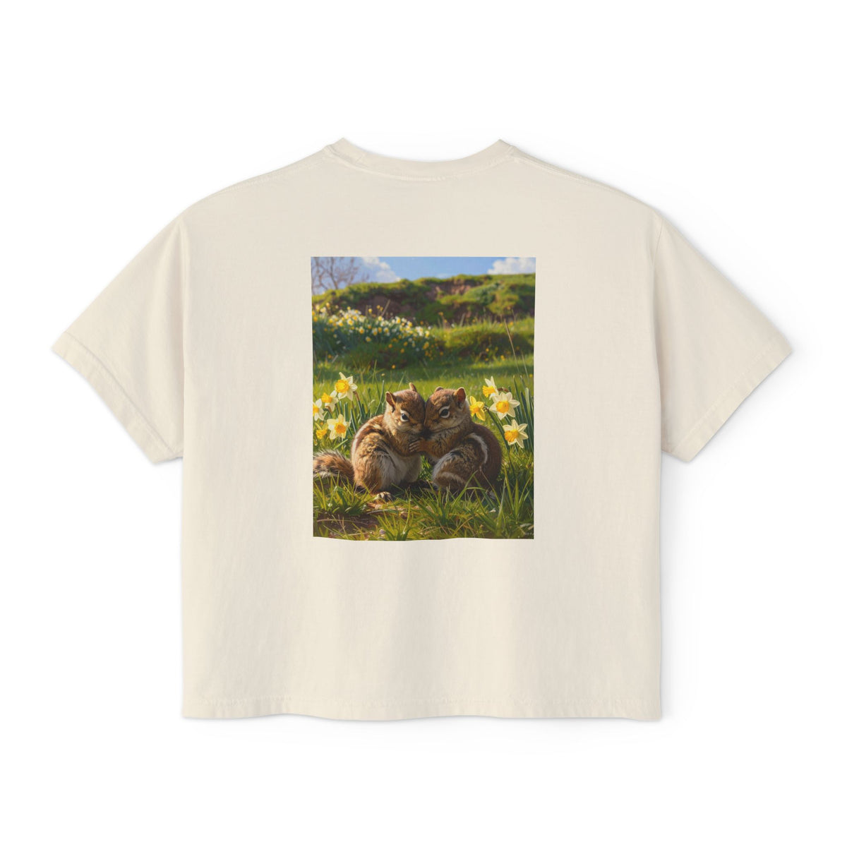 Cute Chipmunks Cuddle Tee — Cozy Spring Chipmunks' Graphic Women's Boxy Tee