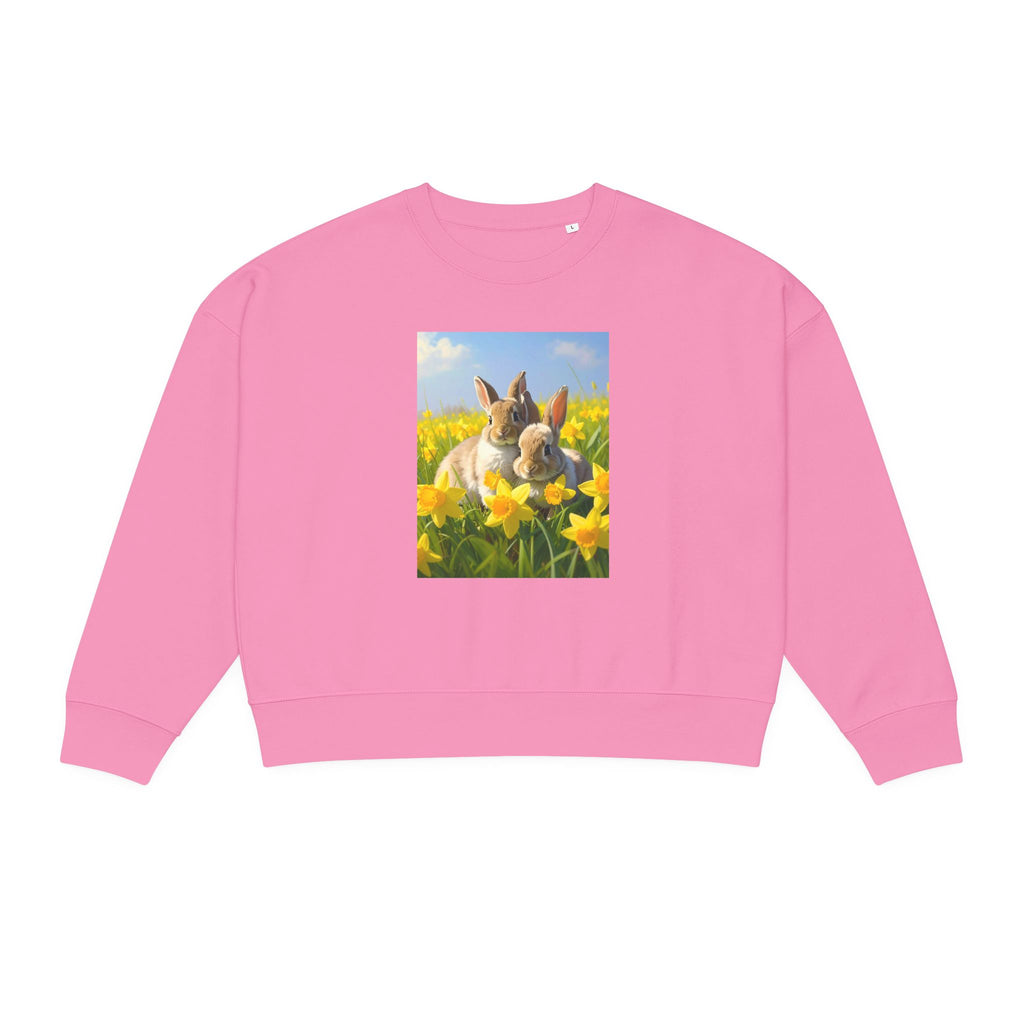 Women's Organic Crewneck Sweatshirt — Cute Bunny in Daffodil Field Graphic