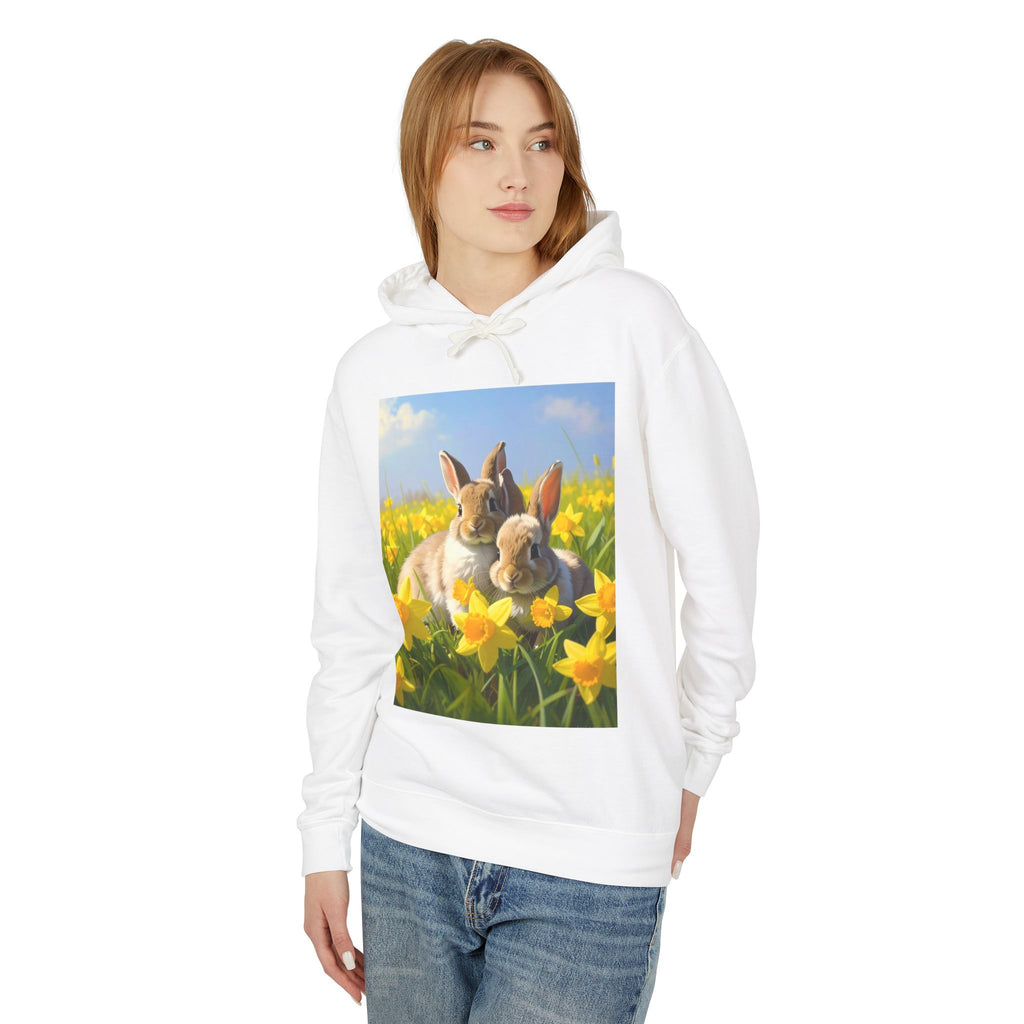 Bunny in Daffodils Hoodie — Cute Spring Rabbit Graphic Sweatshirt