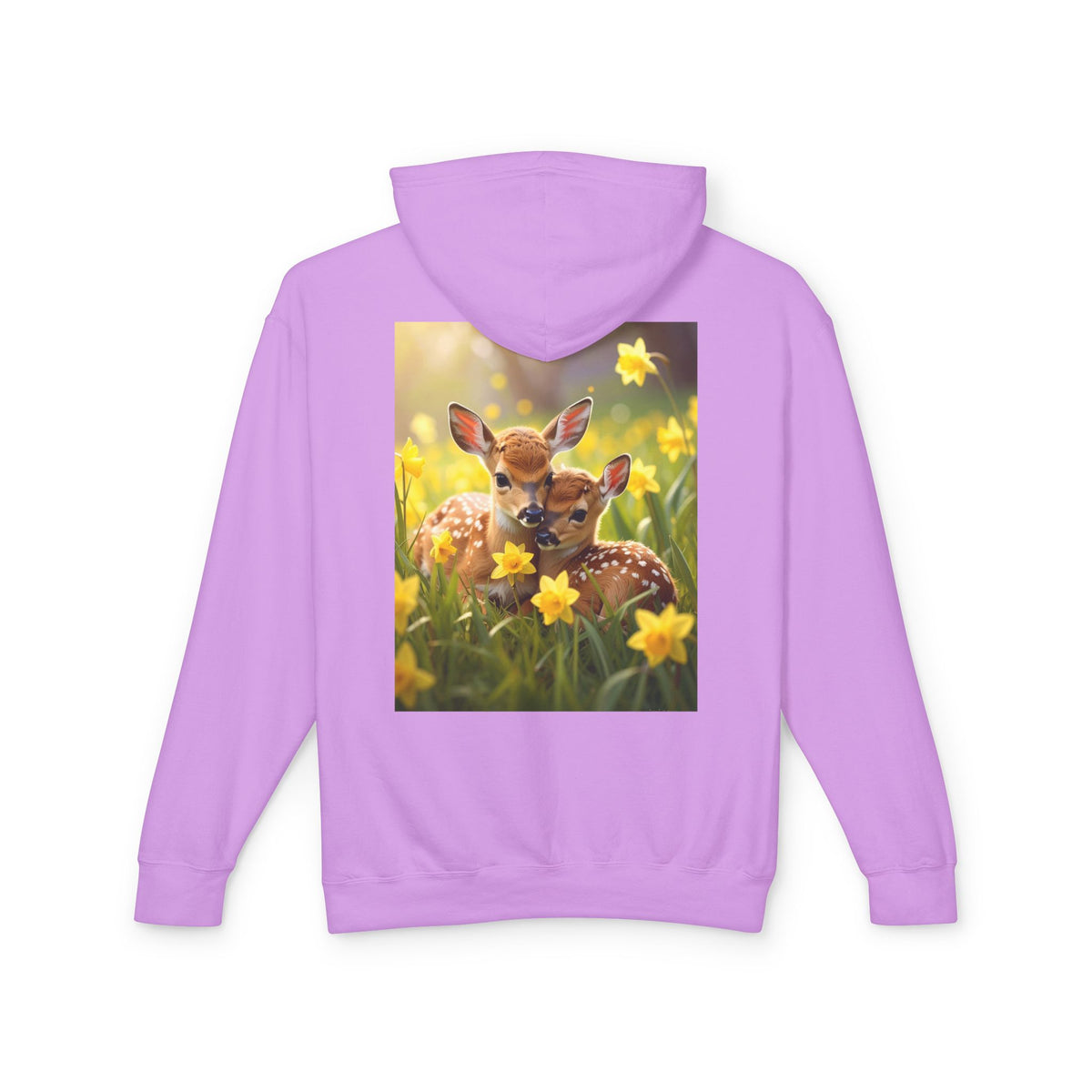Deer Fawn Daffodil Hoodie — Cute Spring Animal Graphic Sweatshirt