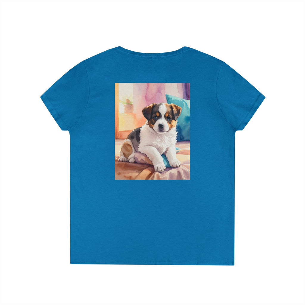 Puppy-Women’s V-Neck Tee — Cute Puppy Photo Graphic Dog Lover Shirt