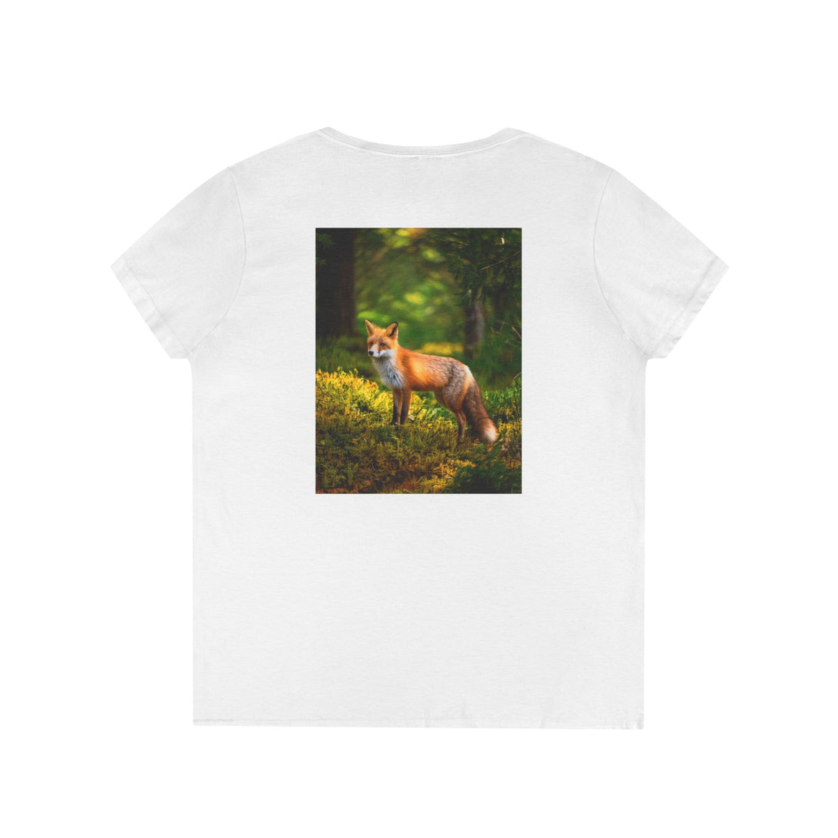 Fox Forest V-Neck T-Shirt — Scenic Red Fox Nature Tee