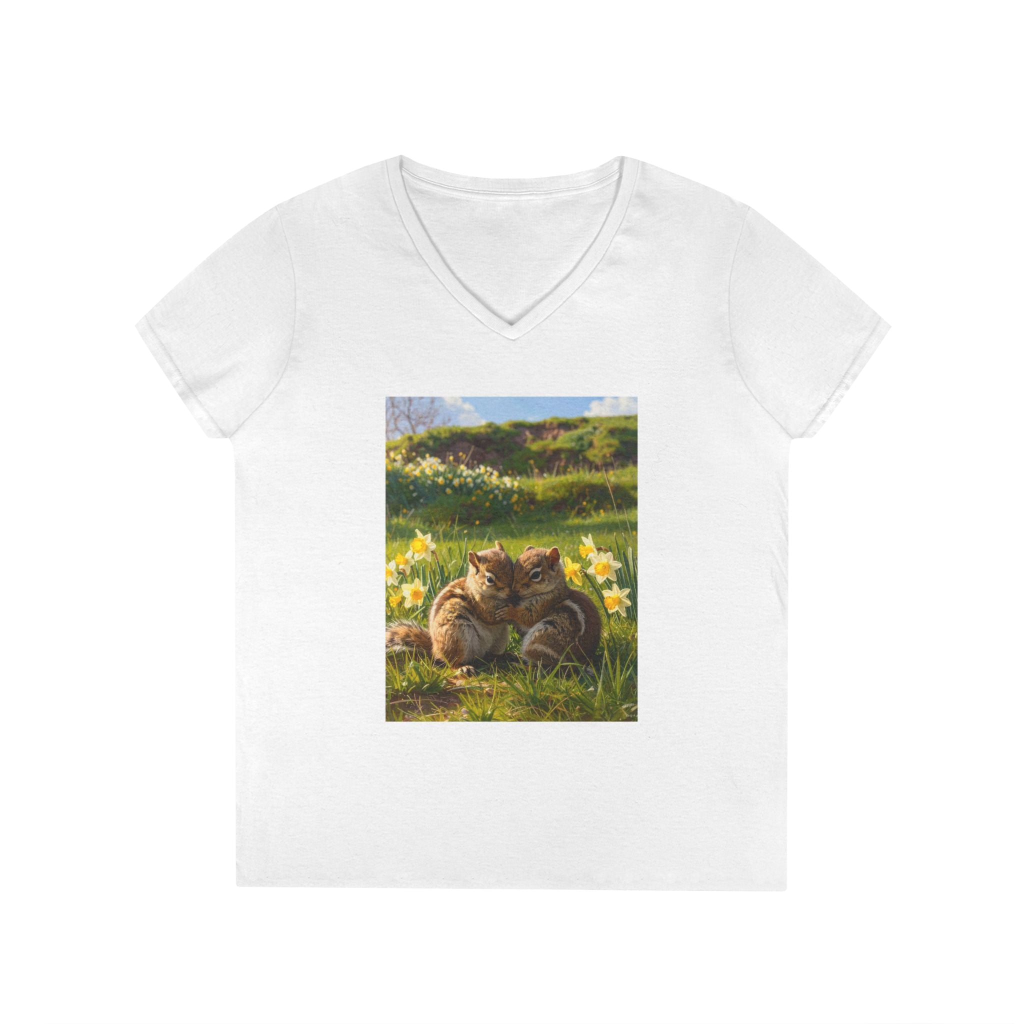 Spring Daffodil Chipmunks V-Neck Tee