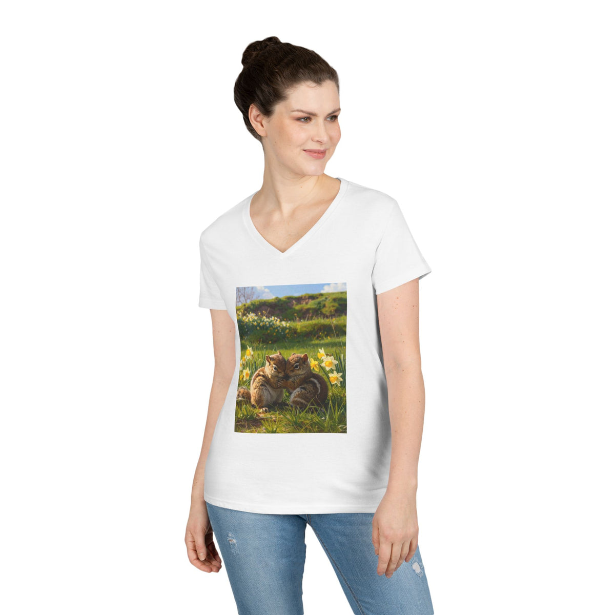 Spring Daffodil Chipmunks V-Neck Tee