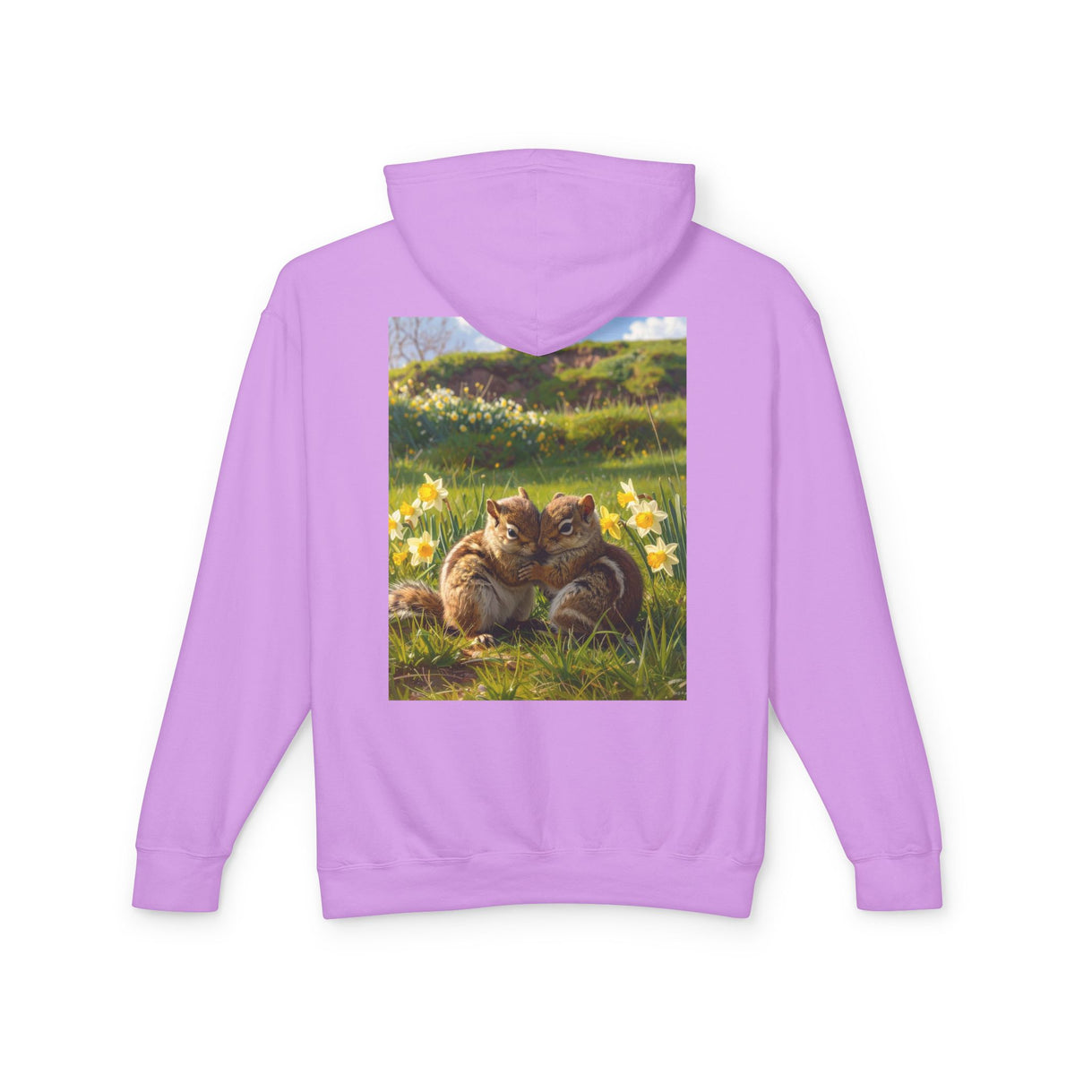 Chipmunks Cuddle Hoodie — Cute Chipmunks in Daffodil Field Lightweight Sweatshirt