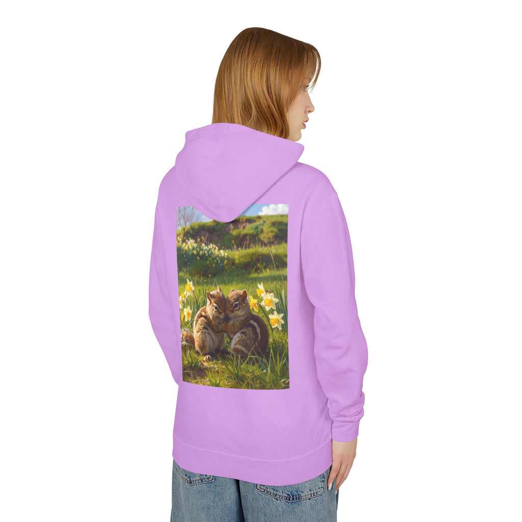 Chipmunks Cuddle Hoodie — Cute Chipmunks in Daffodil Field Lightweight Sweatshirt