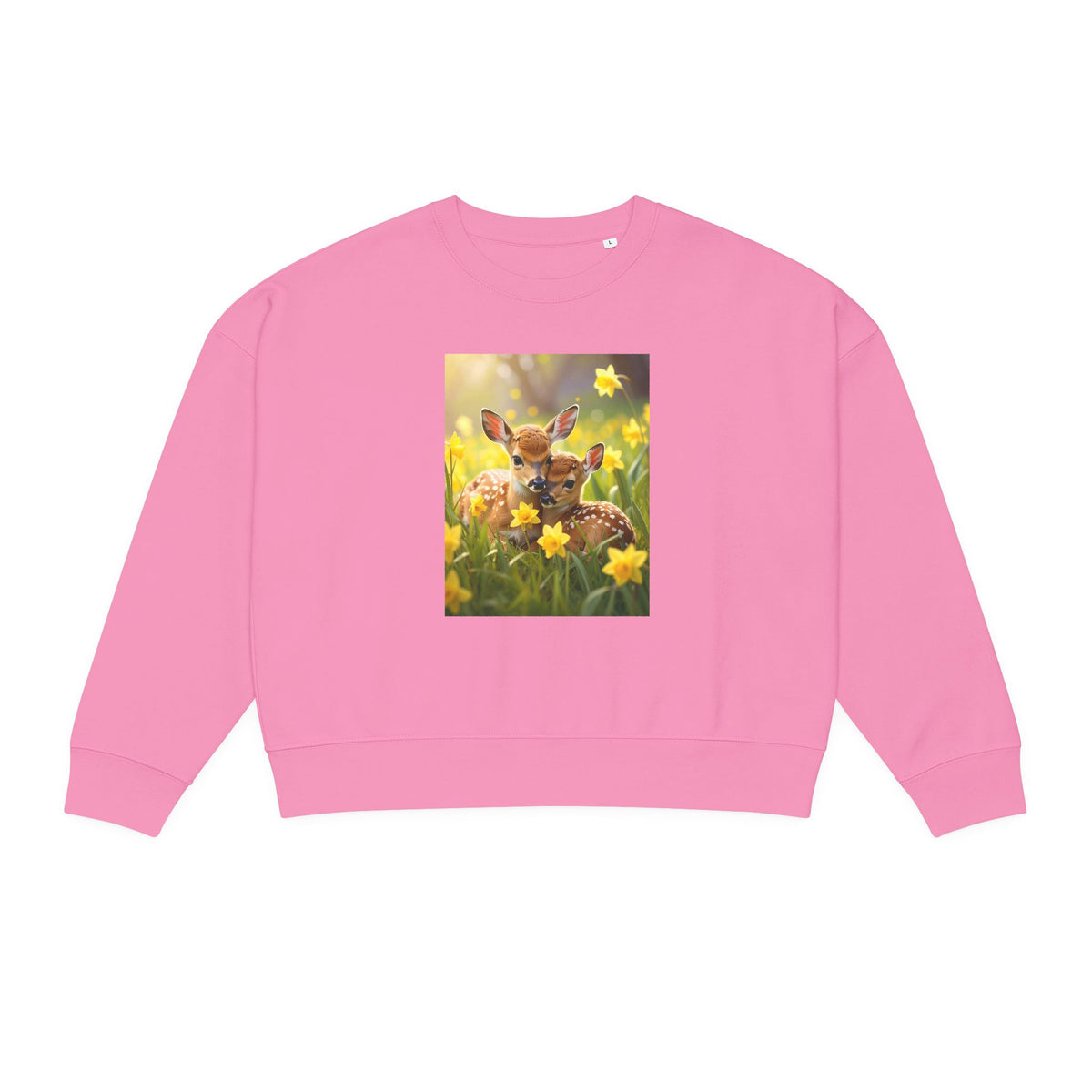 Women's Organic Crewneck Sweatshirt — Spring Fawn & Daffodils Photo Print