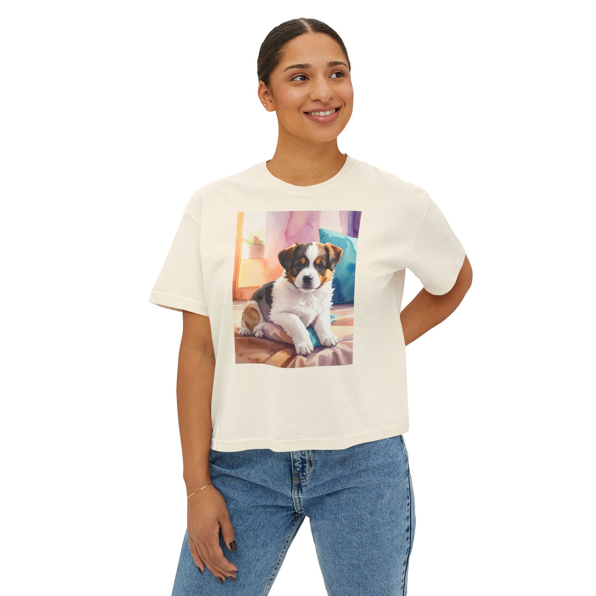 Boxy Tee — Cute Puppy Photo Graphic T-Shirt