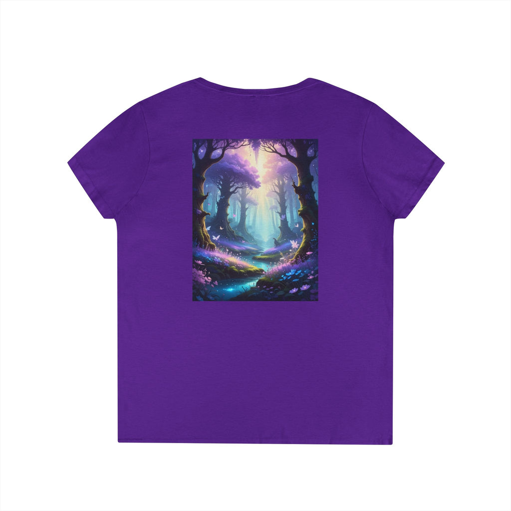 Mystical Forest V-Neck Tee — Enchanted Pathway Graphic for Women