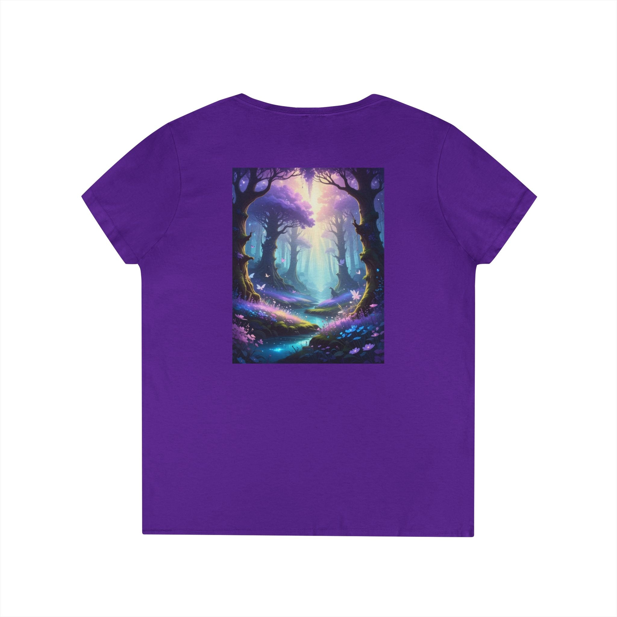 Mystical Forest V-Neck Tee — Enchanted Pathway Graphic for Women
