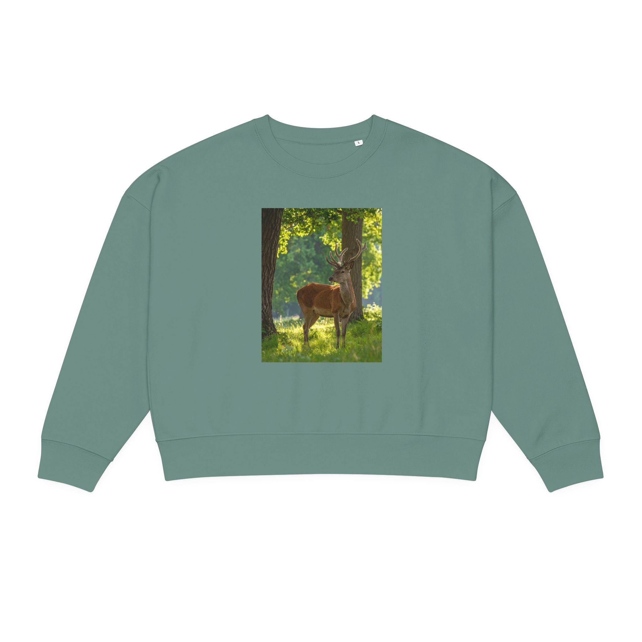 Alma Organic Crewneck Sweatshirt — Sunlit Deer Print