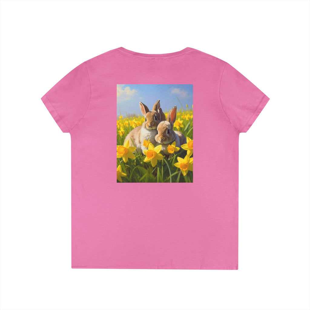 Spring Daffodil Bunnies V-Neck Tee