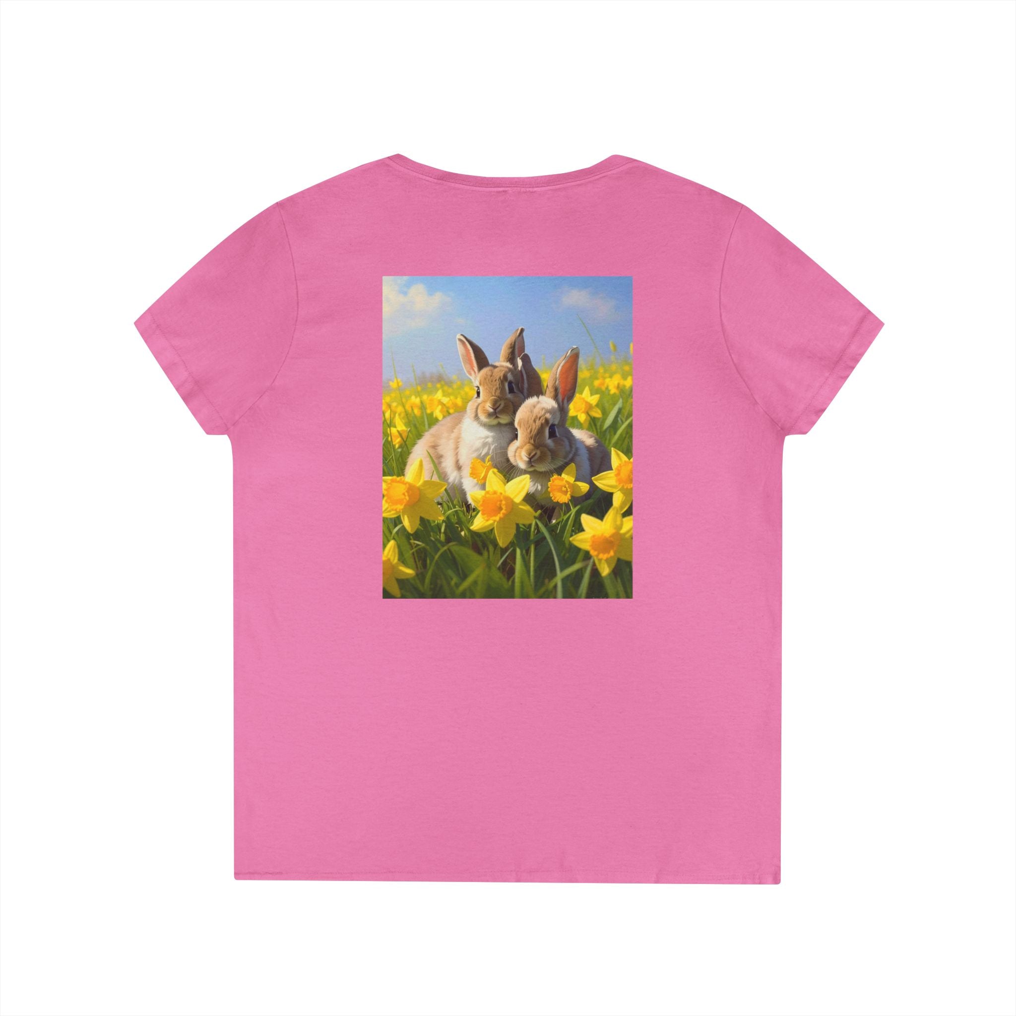 Spring Daffodil Bunnies V-Neck Tee