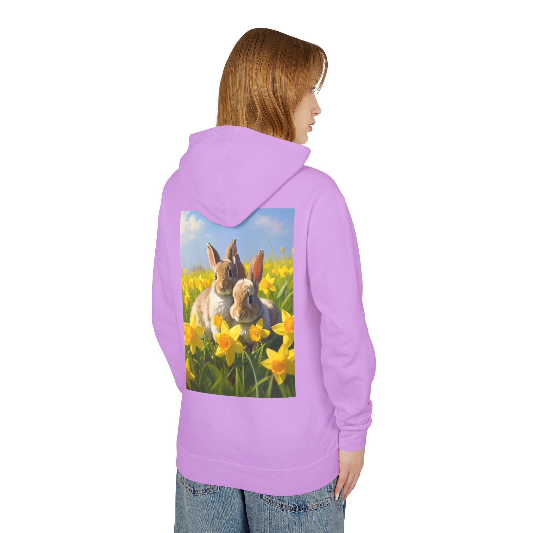 Bunny in Daffodils Hoodie — Cute Spring Rabbit Graphic Sweatshirt