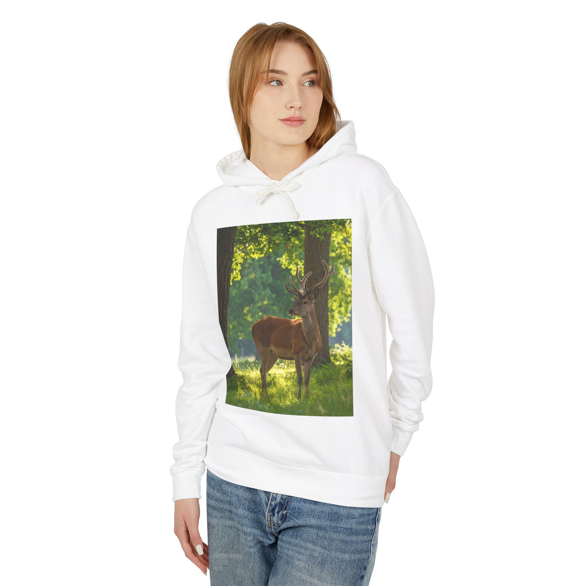 Deer in Sunlit Forest Hoodie — Nature Wildlife Photo Sweatshirt