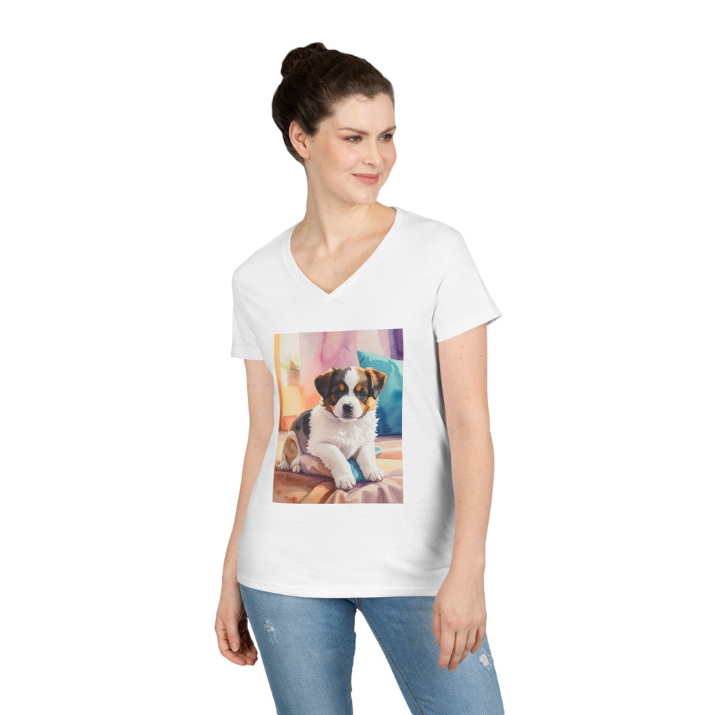 Puppy-Women’s V-Neck Tee — Cute Puppy Photo Graphic Dog Lover Shirt