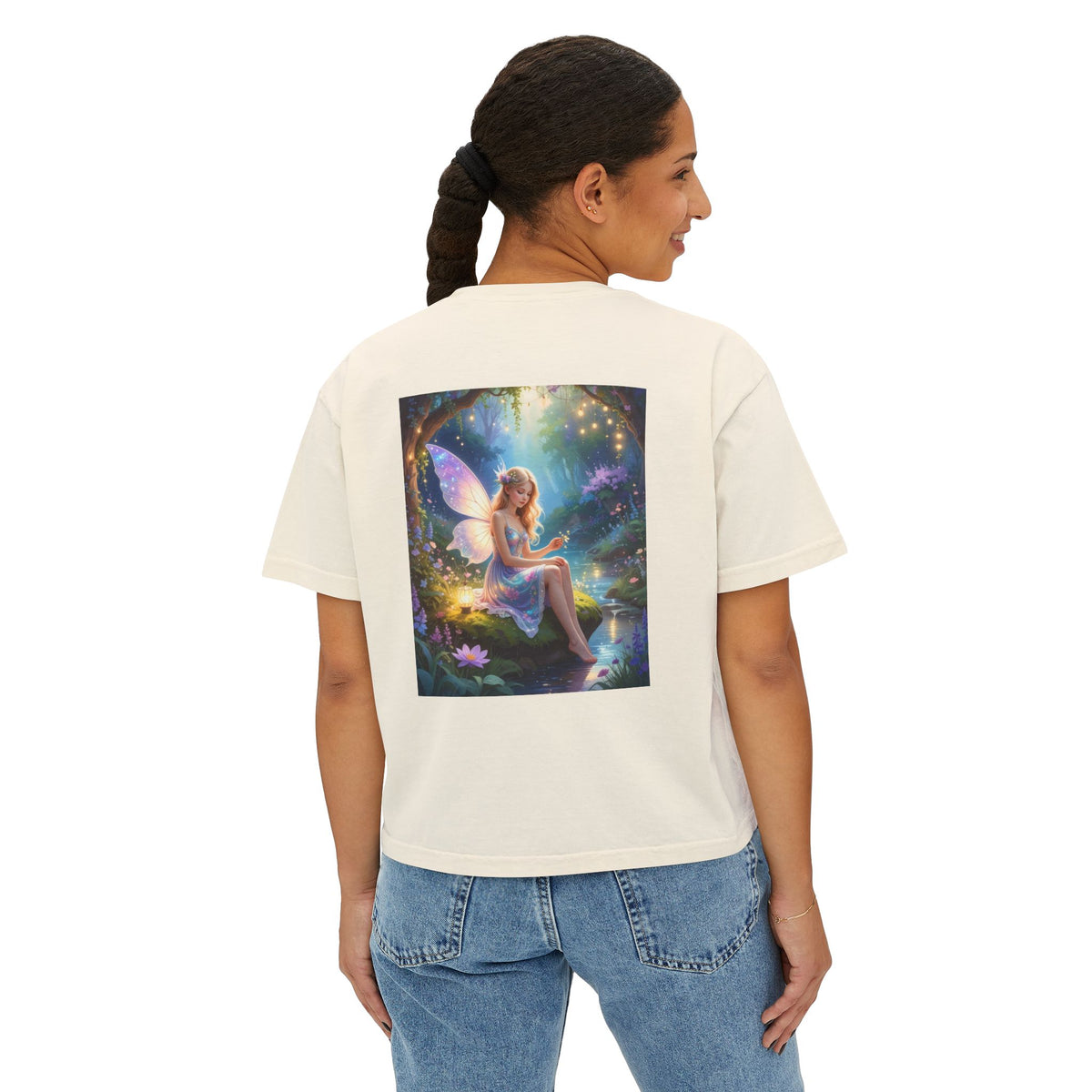 Fairy Garden Tee — Magical Winged Fairy Illustration Women's Boxy T-Shirt