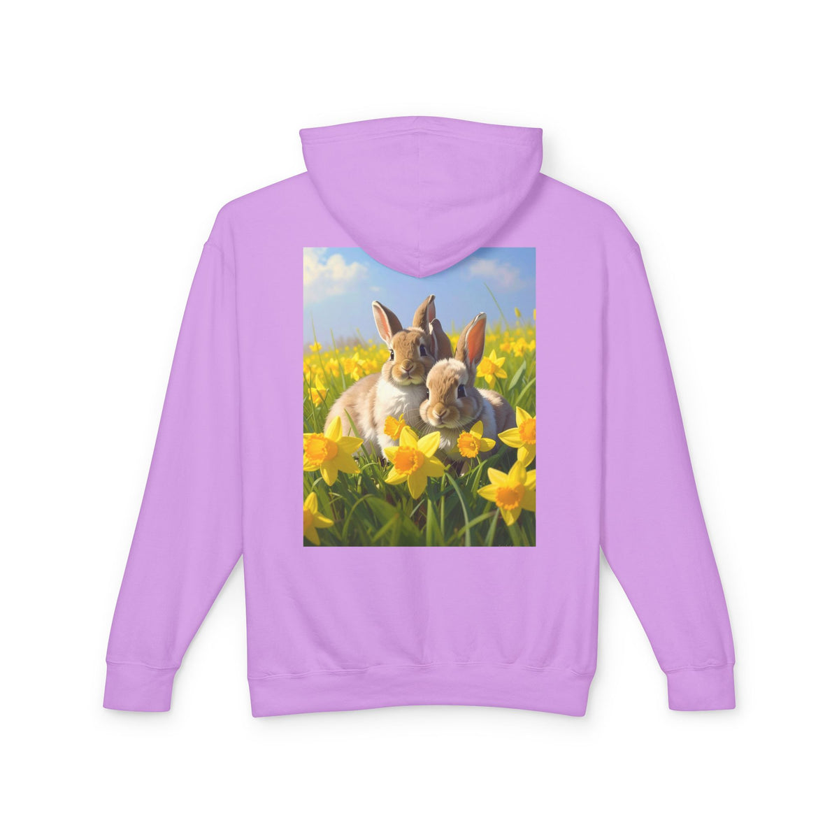 Bunny in Daffodils Hoodie — Cute Spring Rabbit Graphic Sweatshirt