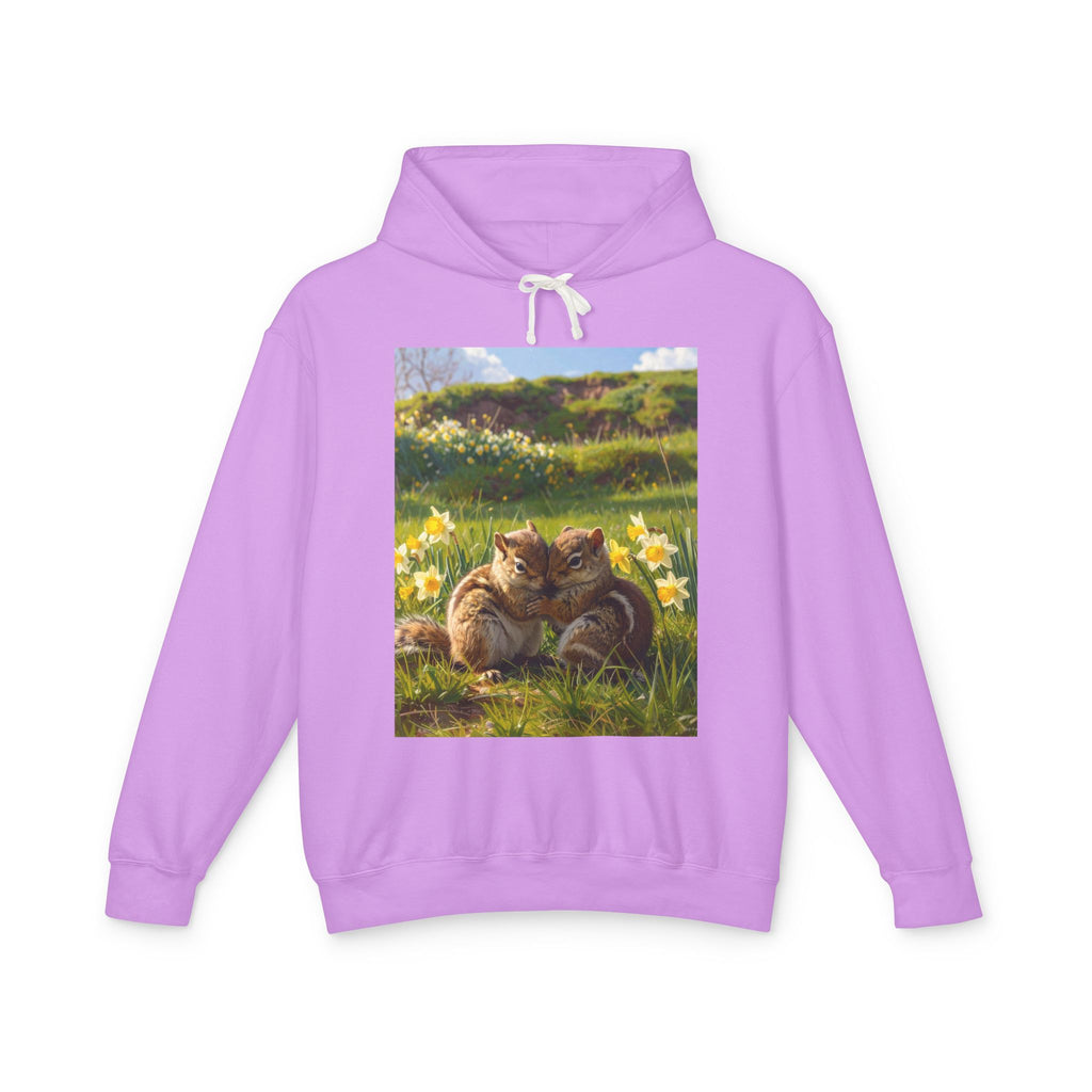 Chipmunks Cuddle Hoodie — Cute Chipmunks in Daffodil Field Lightweight Sweatshirt