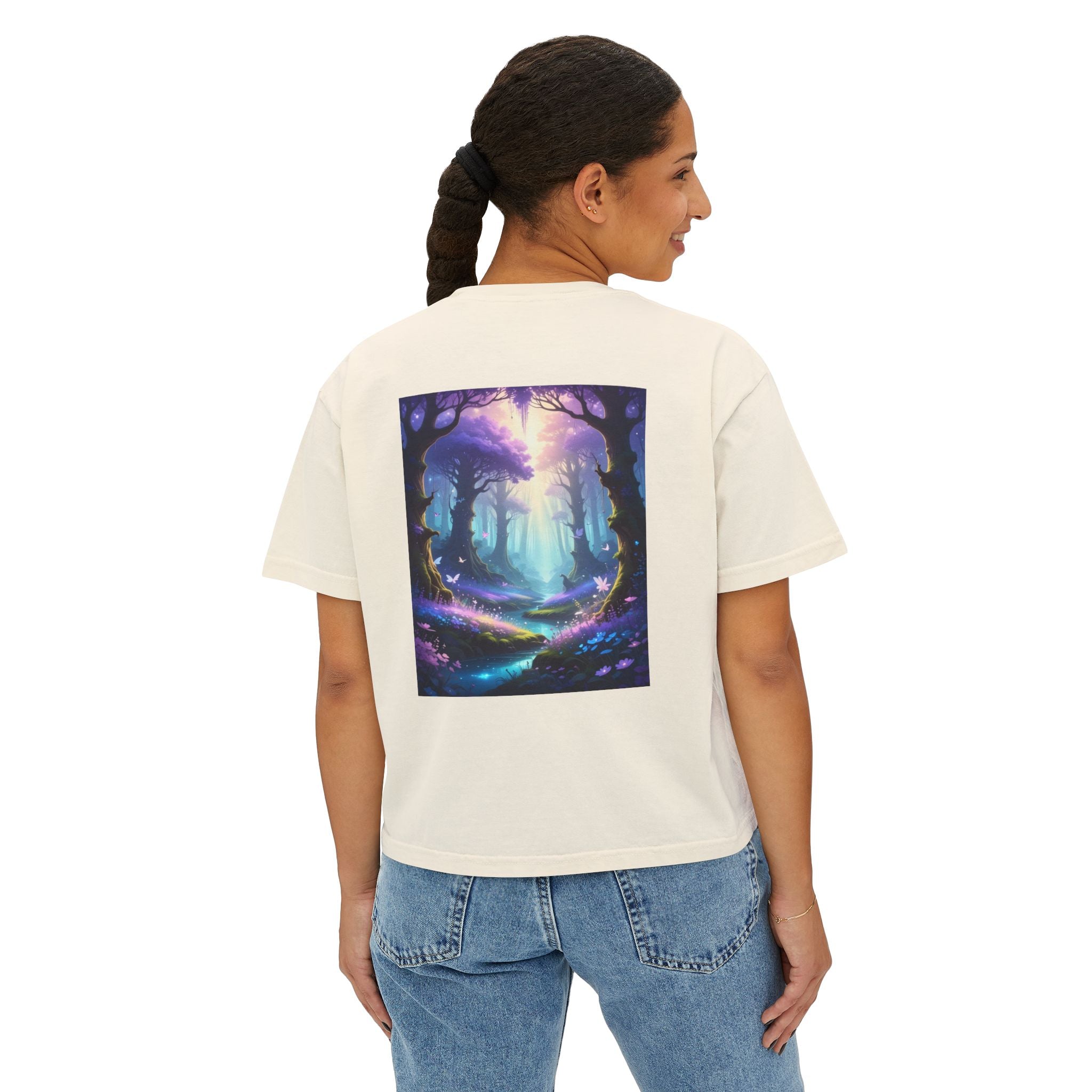 Mystical Forest Women's Boxy Tee — Enchanted Path Art Shirt