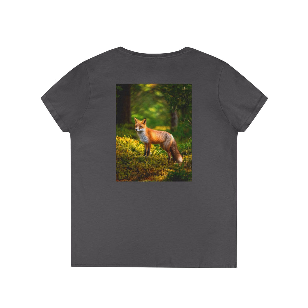 Fox Forest V-Neck T-Shirt — Scenic Red Fox Nature Tee