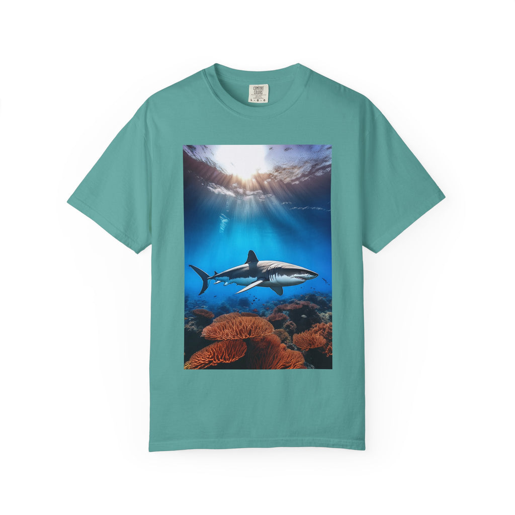 Shark Ocean Graphic Tee — Underwater Sunlight Swim Scene