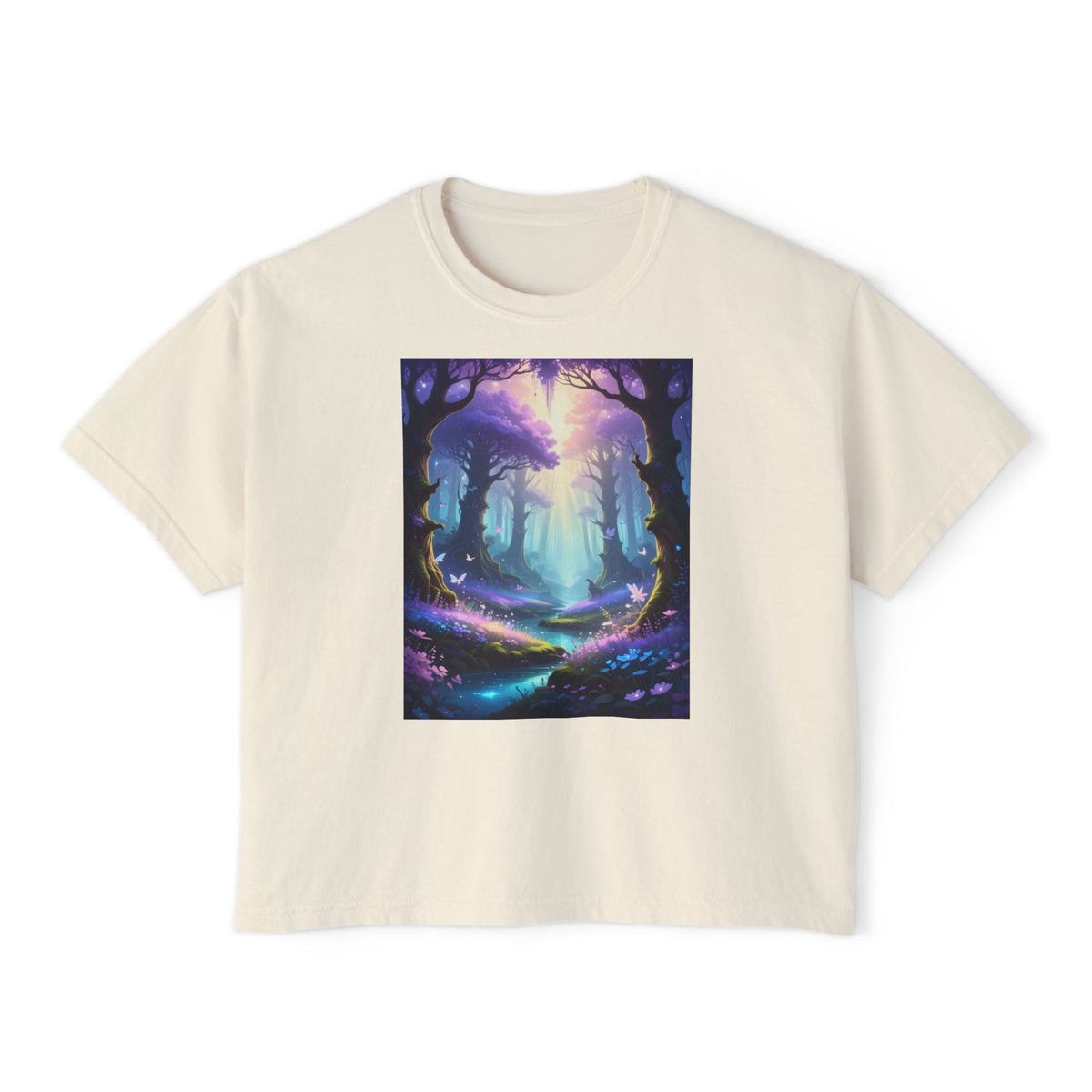 Mystical Forest Women's Boxy Tee — Enchanted Path Art Shirt