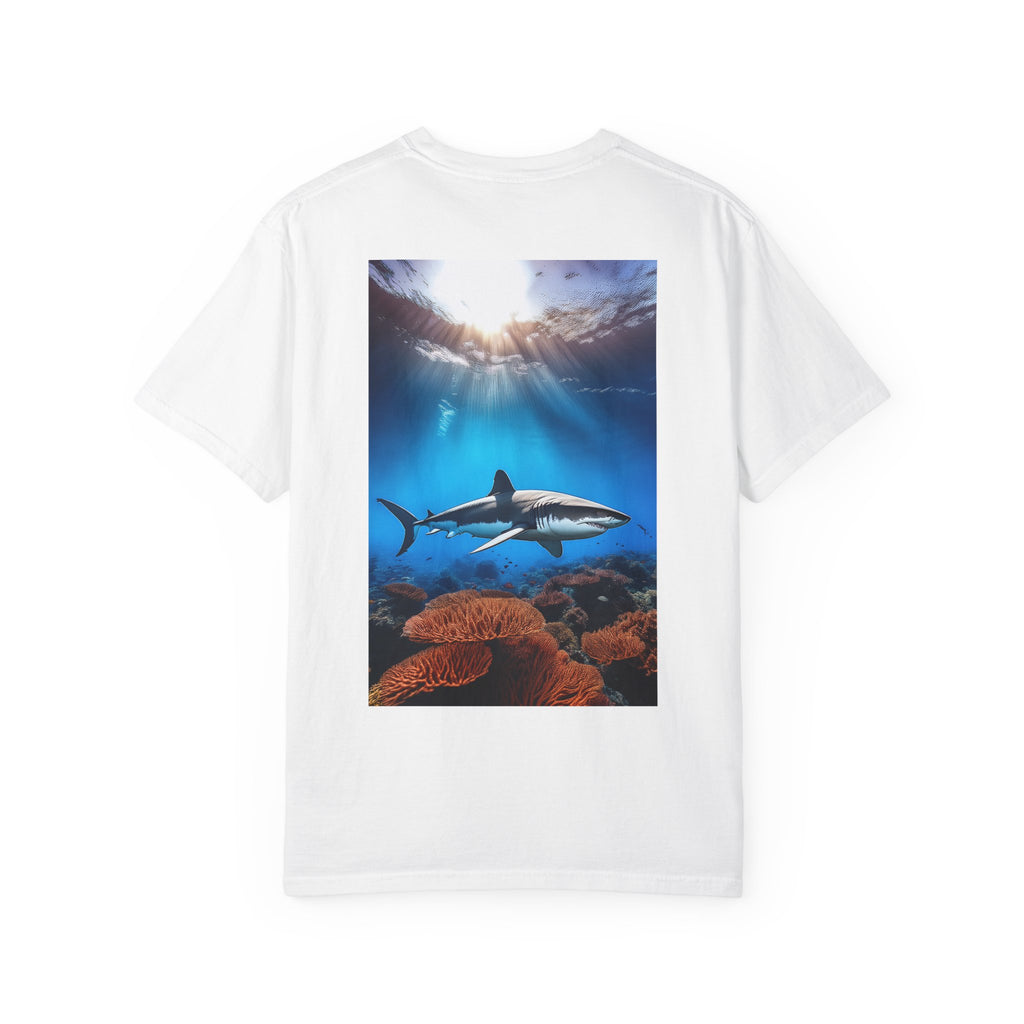Shark Ocean Graphic Tee — Underwater Sunlight Swim Scene