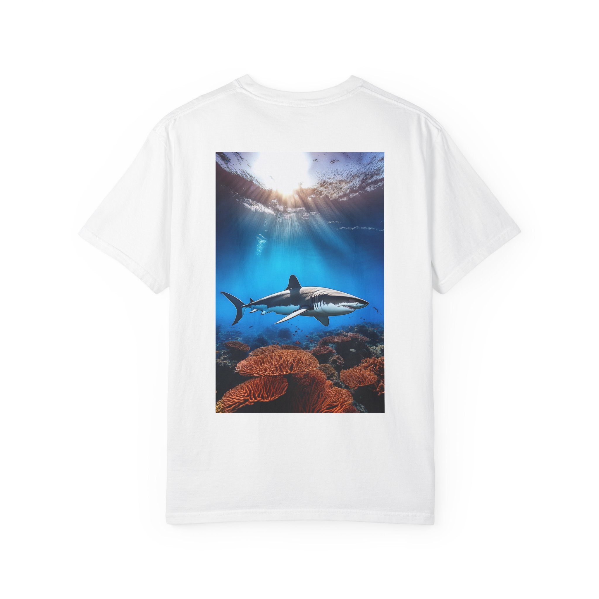 Shark Ocean Graphic Tee — Underwater Sunlight Swim Scene
