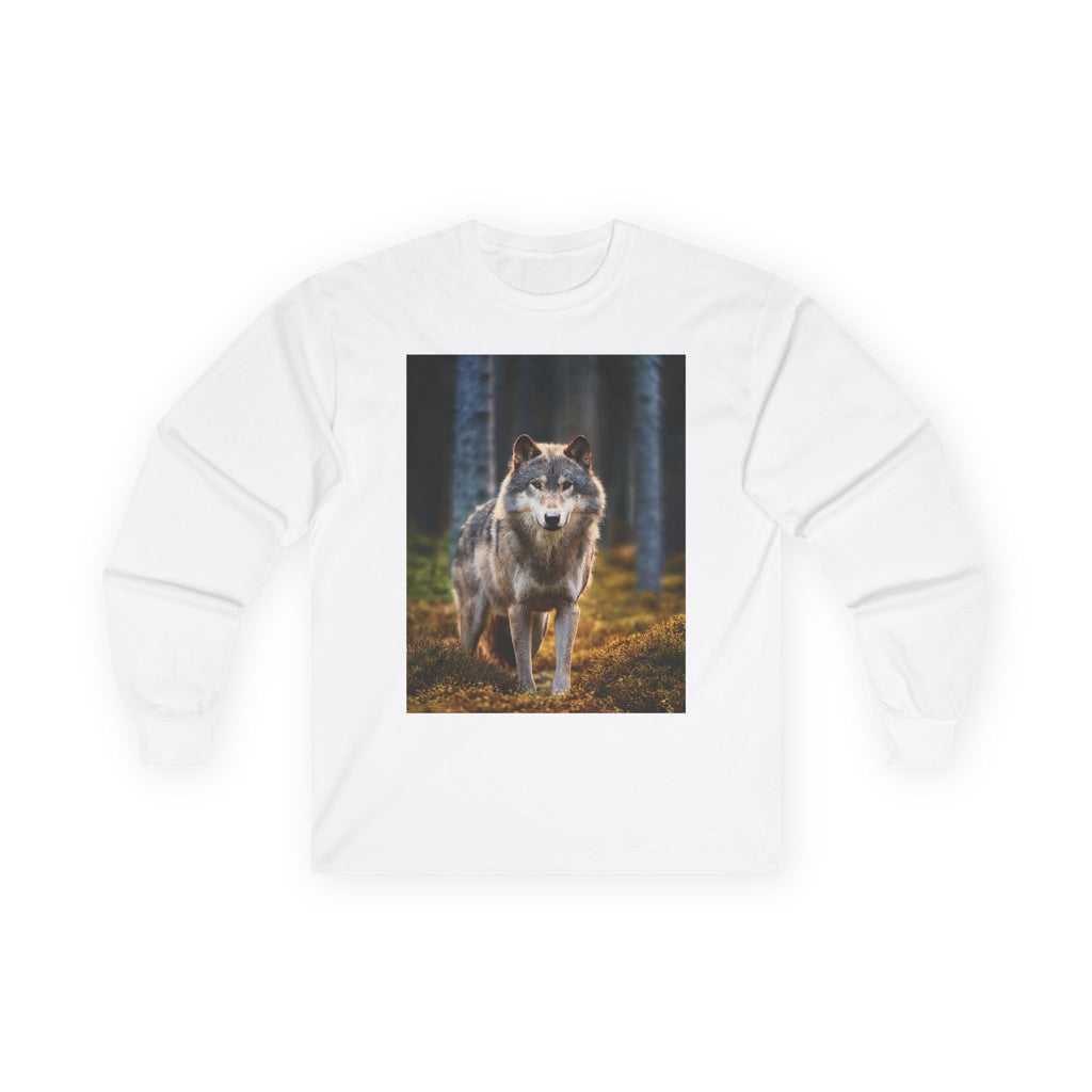 Wolf Forest Long Sleeve Tee — Majestic Wolf Nature Graphic Shirt